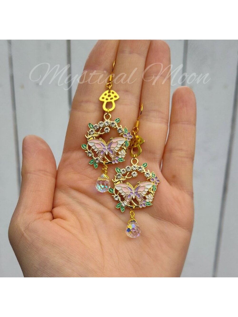 Whimsical Butterfly Flower Earrings Fairycore Pastel Drop Earrings with Crystal